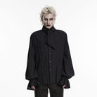 PUNK RAVE Men's Gothic Jacquard Bishop Sleeved Shirt with Detachable Tie Black