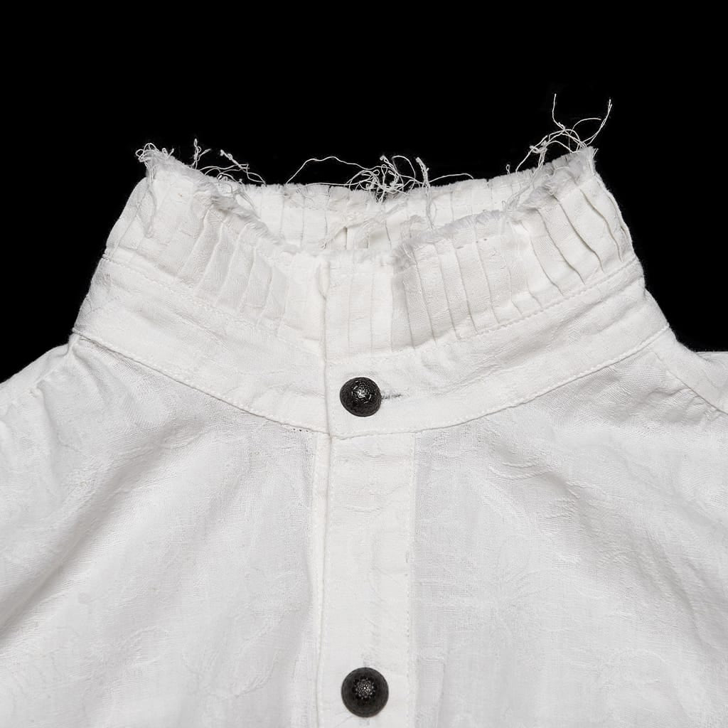 PUNK RAVE Men's Gothic Jacquard Bishop Sleeved Shirt with Detachable Tie White