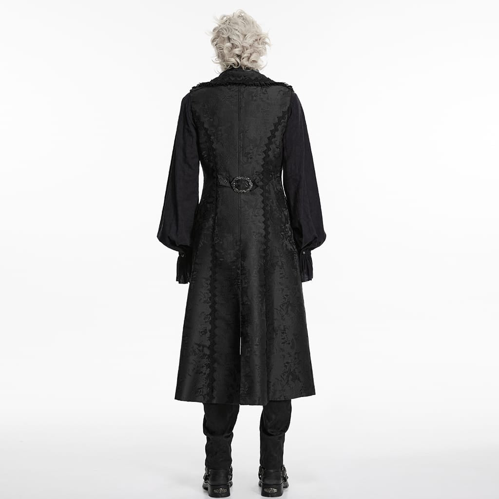 PUNK RAVE Men's Gothic Jacquard Chained Lapel Long Vest Black