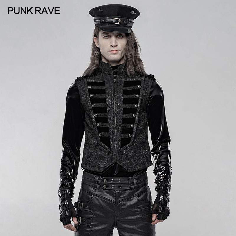 PUNK RAVE Men's Gothic Jacquard Front Breasted Vests