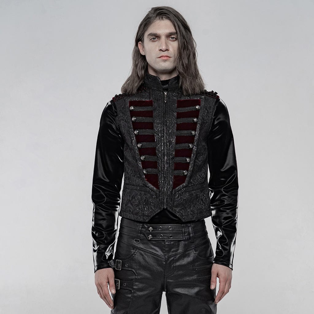 PUNK RAVE Men's Gothic Jacquard Front Breasted Vests