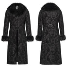 PUNK RAVE Men's Gothic Jacquard Fuax Fur Collar Coat