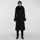PUNK RAVE Men's Gothic Jacquard Fuax Fur Collar Coat