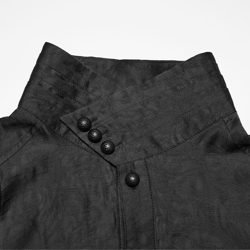 PUNK RAVE Men's Gothic Jacquard Layered Long Sleeved Shirt Black
