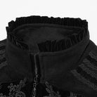 PUNK RAVE Men's Gothic Lace Applique Front Zipper Stand Collar Vest Black