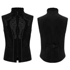 PUNK RAVE Men's Gothic Lace Applique Front Zipper Stand Collar Vest Black