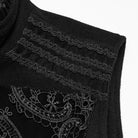 PUNK RAVE Men's Gothic Lace Applique Front Zipper Stand Collar Vest Black