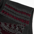 PUNK RAVE Men's Gothic Lace Applique Front Zipper Stand Collar Vest Black-Red