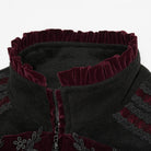 PUNK RAVE Men's Gothic Lace Applique Front Zipper Stand Collar Vest Black-Red