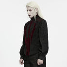 PUNK RAVE Men's Gothic Lace Applique Front Zipper Stand Collar Vest Black-Red