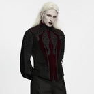 PUNK RAVE Men's Gothic Lace Applique Front Zipper Stand Collar Vest Black-Red