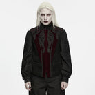 PUNK RAVE Men's Gothic Lace Applique Front Zipper Stand Collar Vest Black-Red