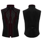 PUNK RAVE Men's Gothic Lace Applique Front Zipper Stand Collar Vest Black-Red