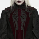 PUNK RAVE Men's Gothic Lace Applique Front Zipper Stand Collar Vest Black-Red