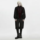 PUNK RAVE Men's Gothic Lace Applique Front Zipper Stand Collar Vest Black-Red