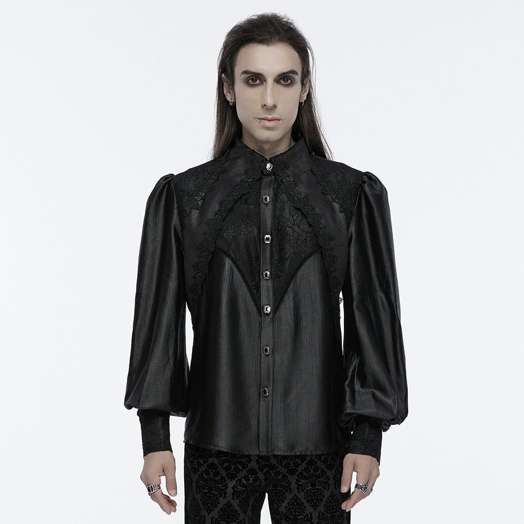 PUNK RAVE Men's Gothic Lace Bubble Sleeved Shirt