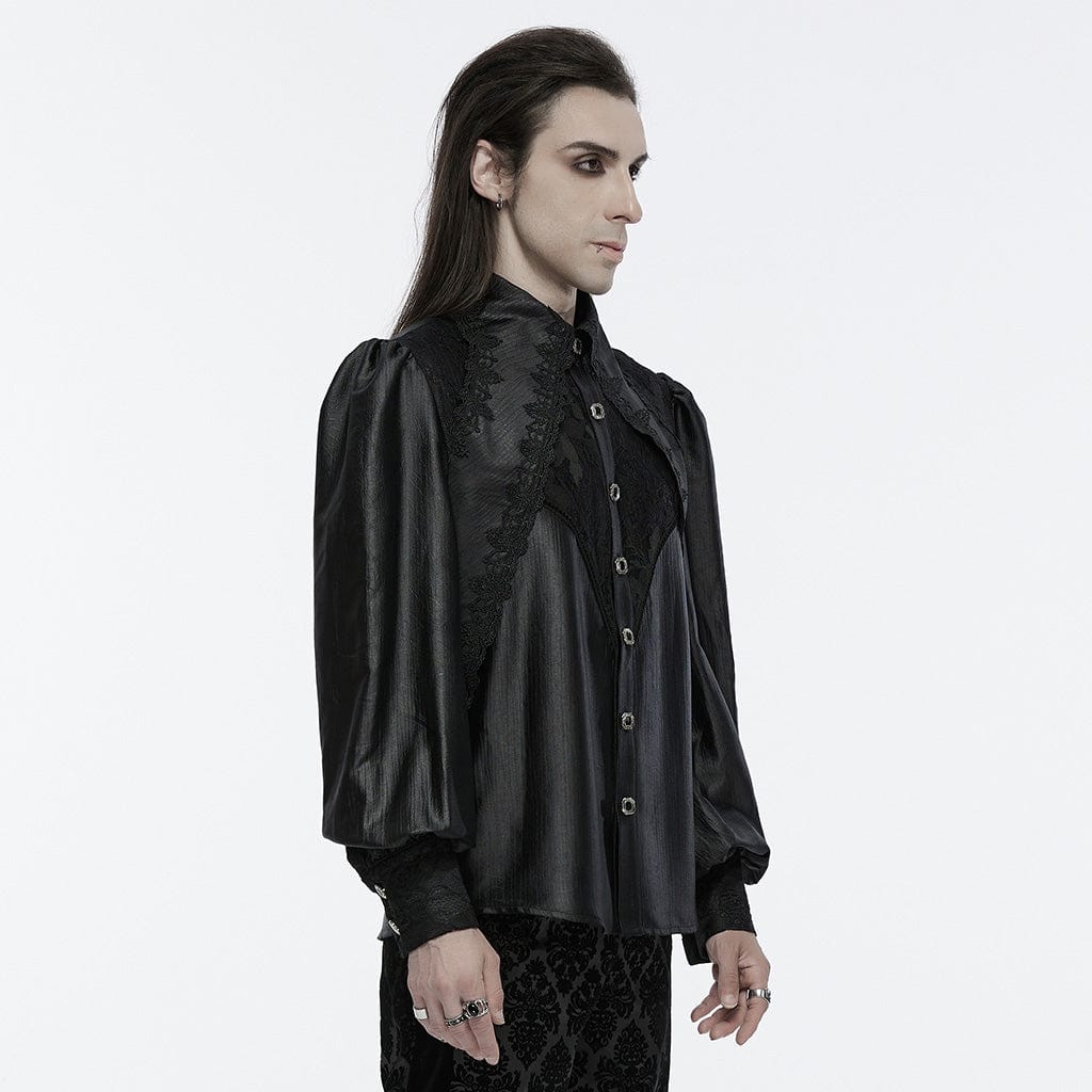 PUNK RAVE Men's Gothic Lace Bubble Sleeved Shirt