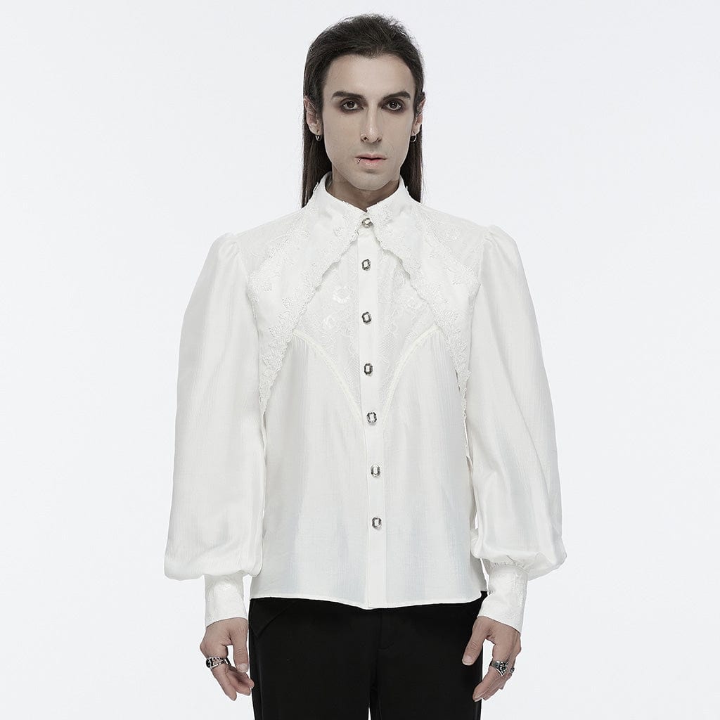 PUNK RAVE Men's Gothic Lace Bubble Sleeved Shirt White