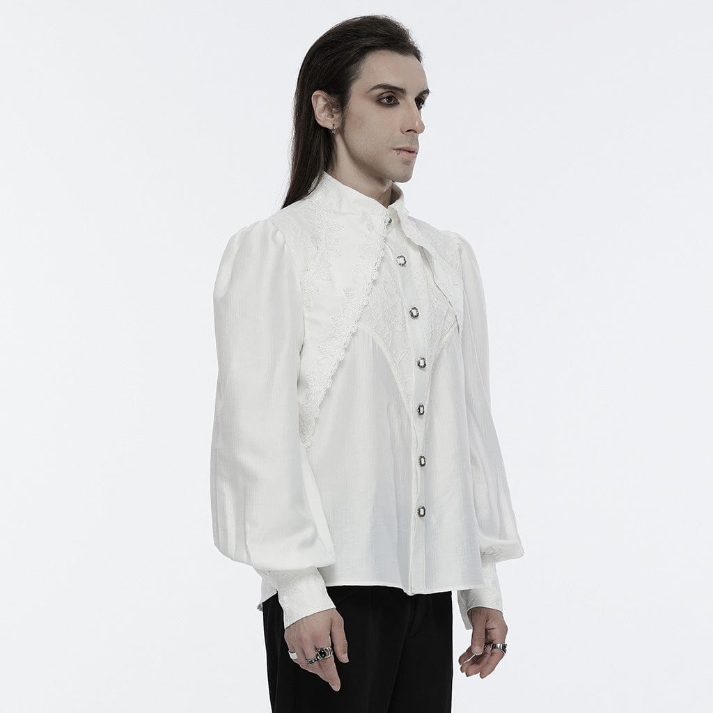 PUNK RAVE Men's Gothic Lace Bubble Sleeved Shirt White