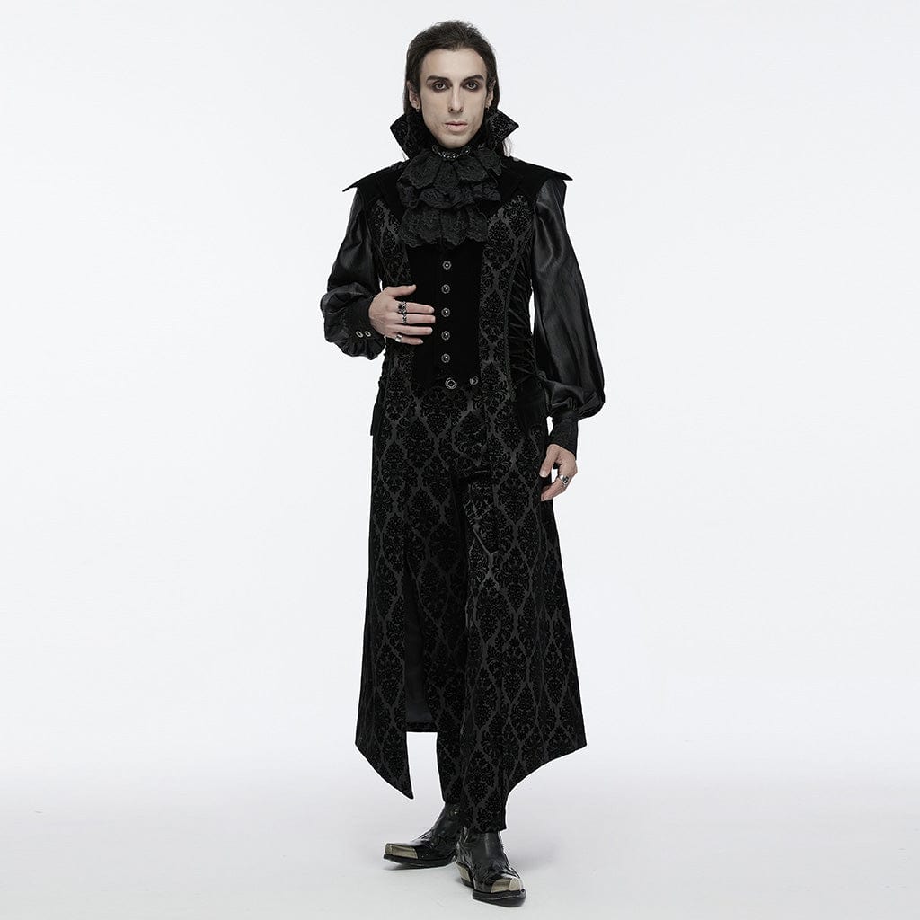 PUNK RAVE Men's Gothic Lace-up Floral Velvet Waistcoat