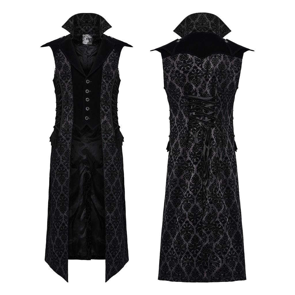 PUNK RAVE Men's Gothic Lace-up Floral Velvet Waistcoat