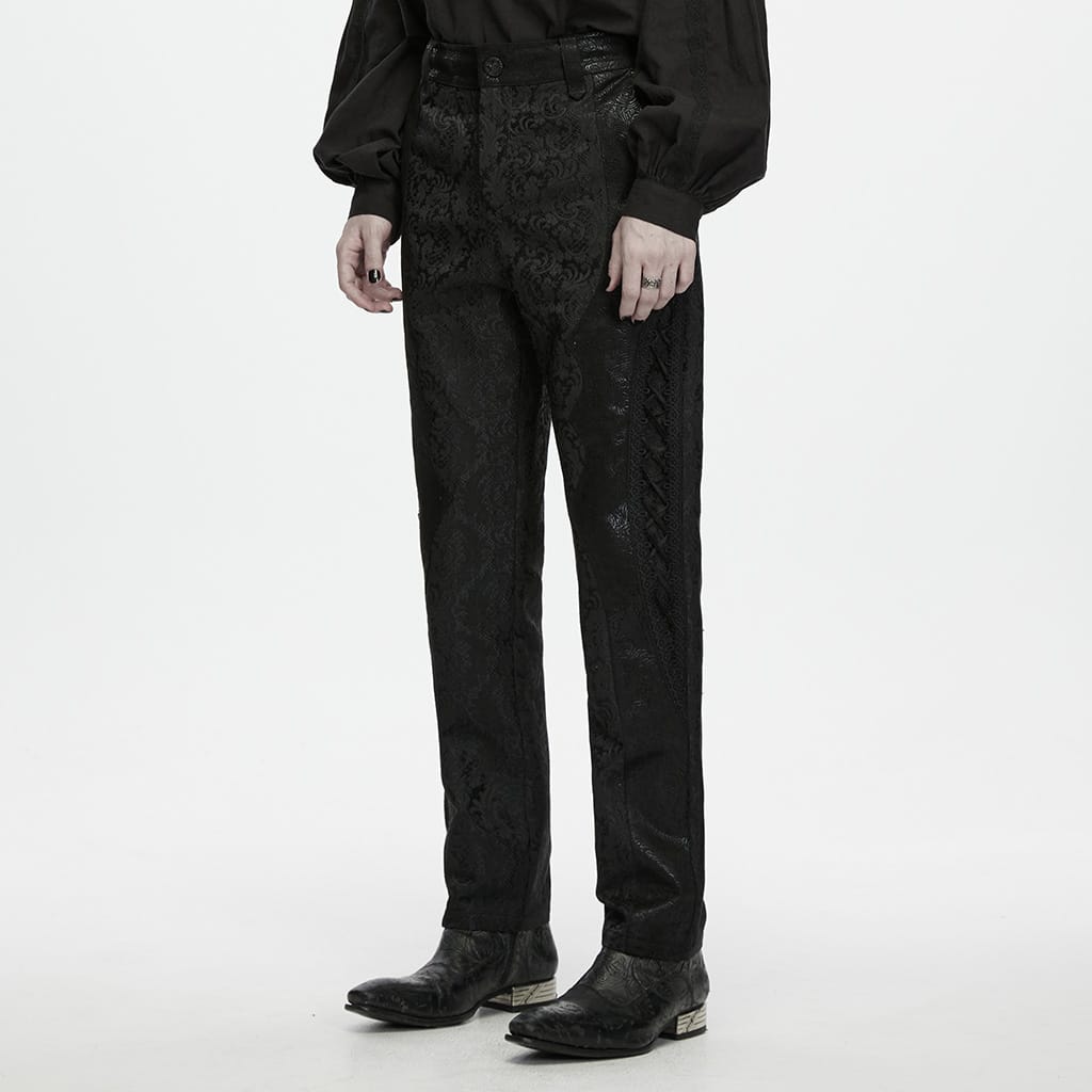 PUNK RAVE Men's Gothic Lace-up Jacquard Patchwork Pants