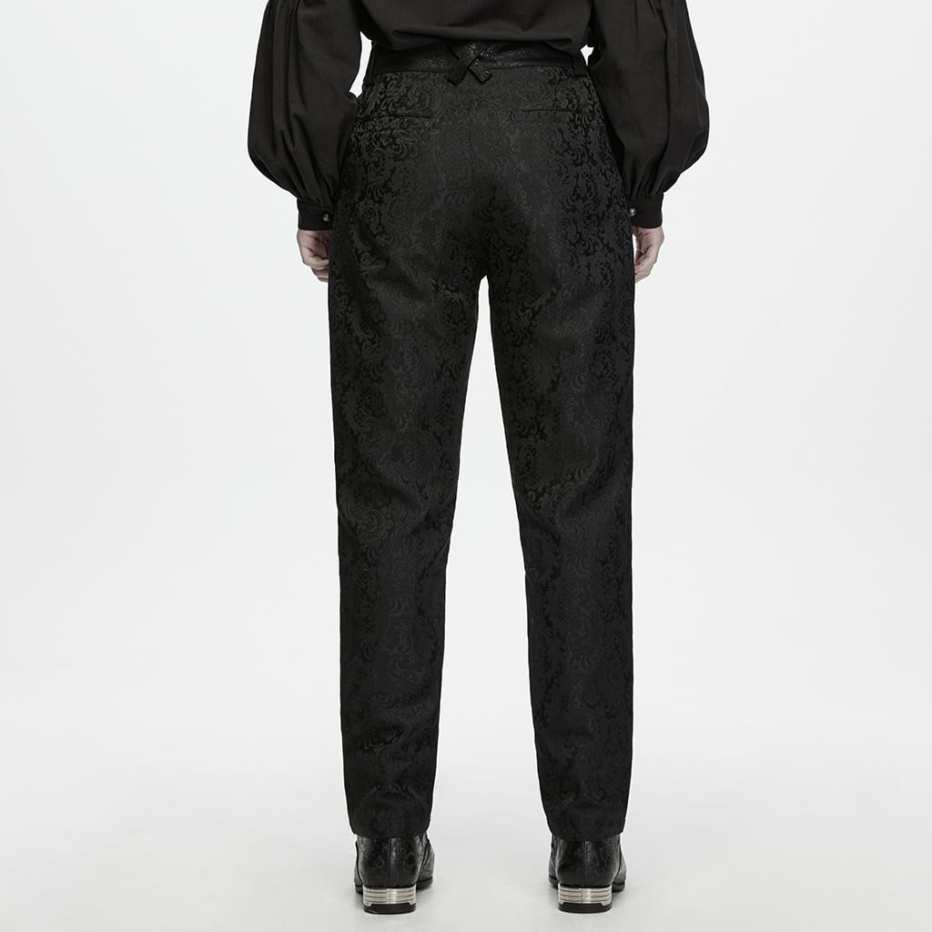 PUNK RAVE Men's Gothic Lace-up Jacquard Patchwork Pants