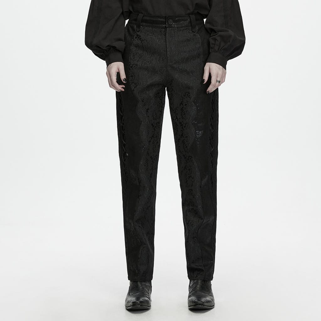 PUNK RAVE Men's Gothic Lace-up Jacquard Patchwork Pants