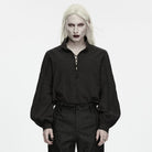 PUNK RAVE Men's Gothic Lace-up Pleated Collared Lantern Sleeve Shirt