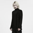 PUNK RAVE Men's Gothic Lace-up Ruched Turtle Neck Long Sleeve Top
