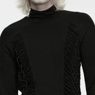 PUNK RAVE Men's Gothic Lace-up Ruched Turtle Neck Long Sleeve Top