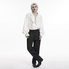 PUNK RAVE Men's Gothic Lace-up Ruffled Bishop Sleeved Shirt White