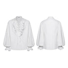 PUNK RAVE Men's Gothic Lace-up Ruffled Bishop Sleeved Shirt White