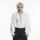 PUNK RAVE Men's Gothic Lace-up Ruffled Bishop Sleeved Shirt White
