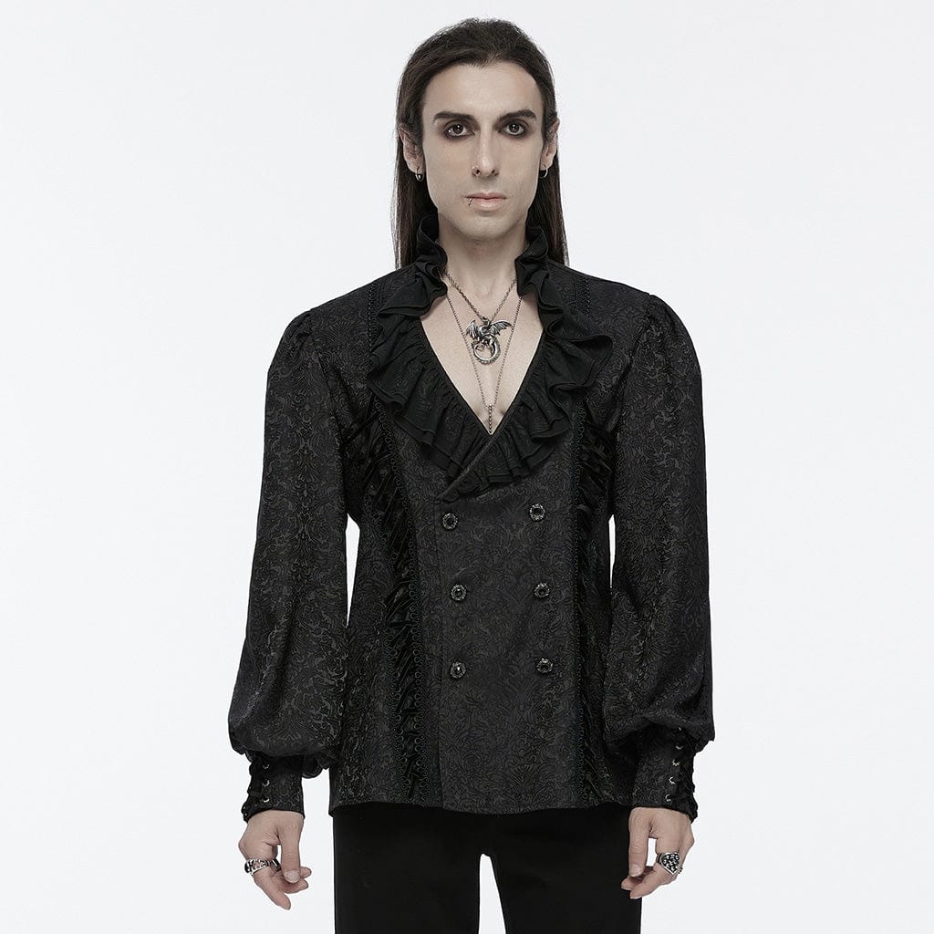 PUNK RAVE Men's Gothic Lace-up Ruffled Mesh Shirt