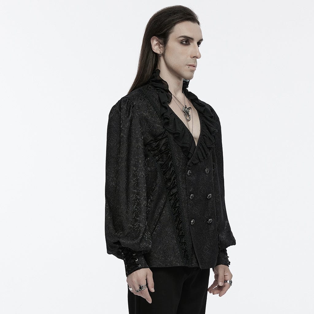 PUNK RAVE Men's Gothic Lace-up Ruffled Mesh Shirt