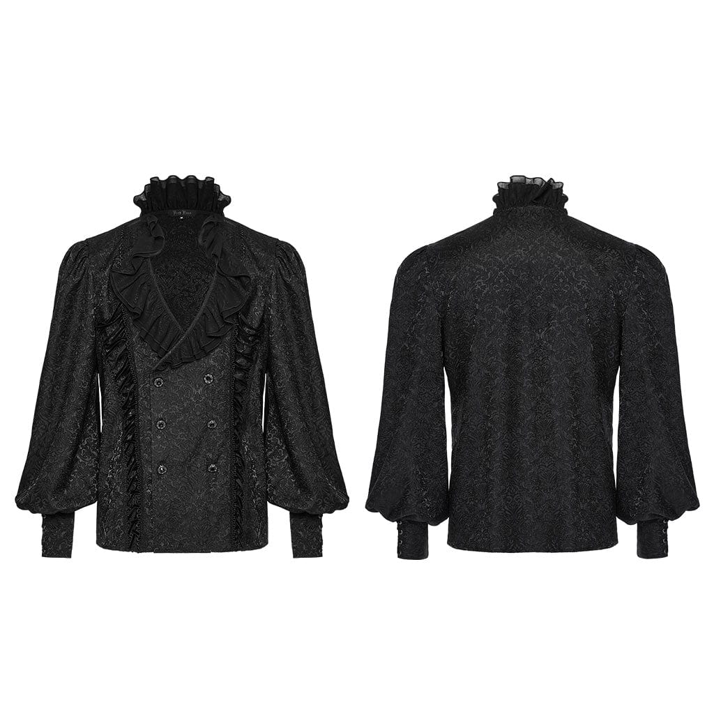 PUNK RAVE Men's Gothic Lace-up Ruffled Mesh Shirt