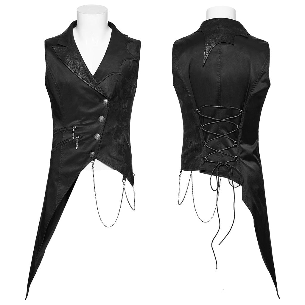 PUNK RAVE Men's Gothic Lace-up Zip Chain Waistcoat