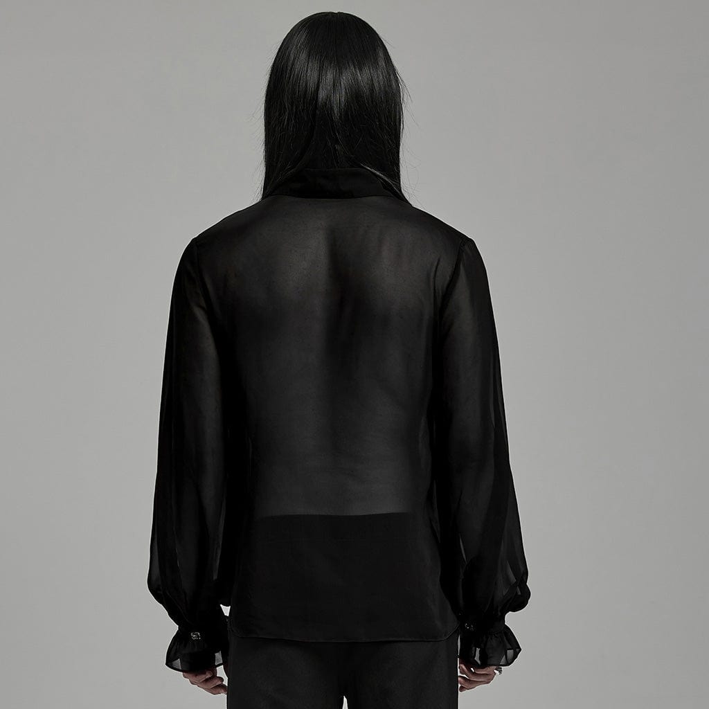 PUNK RAVE Men's Gothic Lantern Sleeved Lace-up Sheer Chiffon Shirt