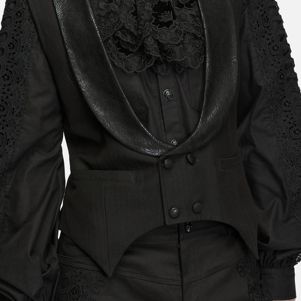 PUNK RAVE Men's Gothic Lapel Double-breasted Pointed Hem Waistcoat