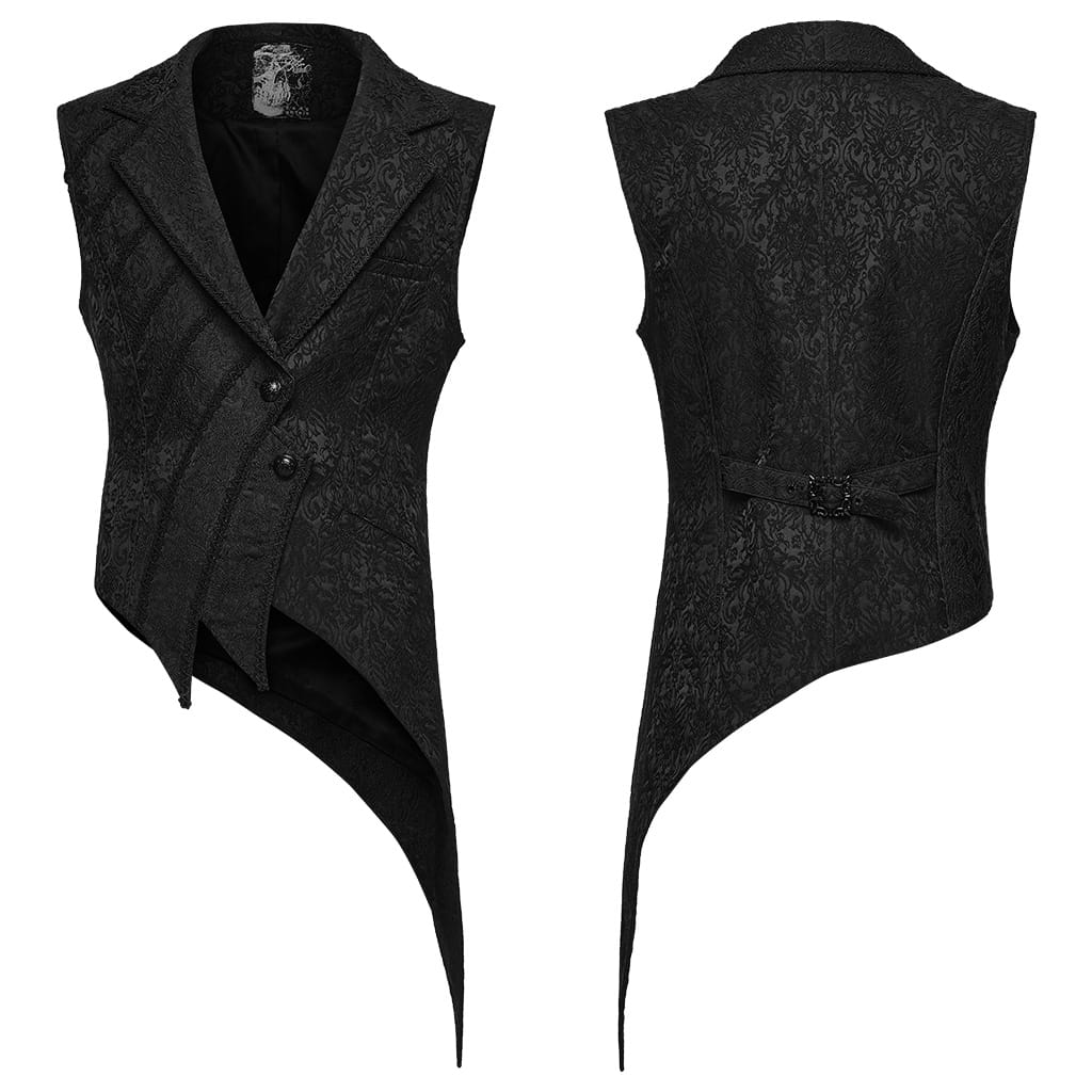 PUNK RAVE Men's Gothic Lapel Jacquard Asymmetric Tailcoat Vest