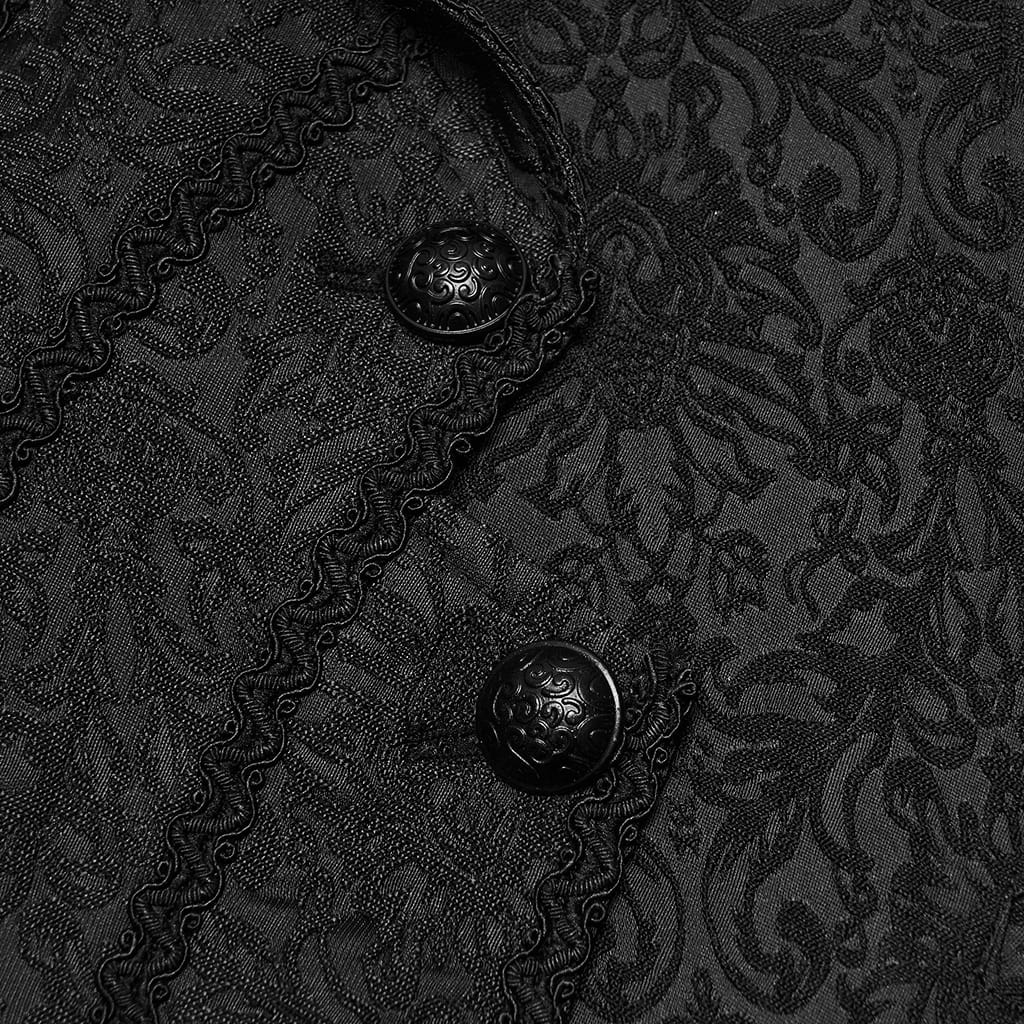 PUNK RAVE Men's Gothic Lapel Jacquard Asymmetric Tailcoat Vest