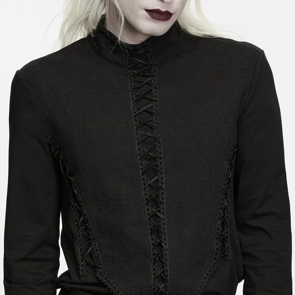 PUNK RAVE Men's Gothic Mock Neck Back Zipper Long Sleeve Top
