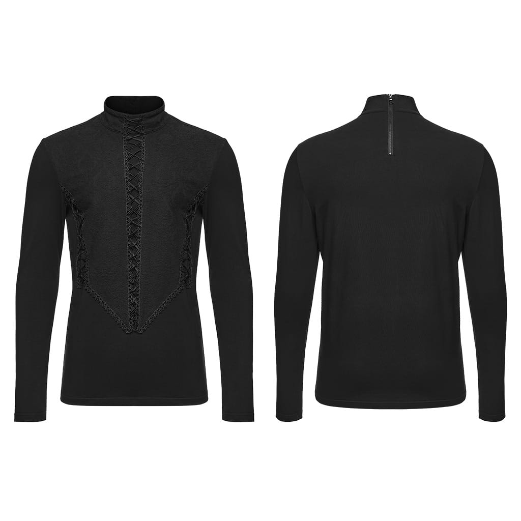 PUNK RAVE Men's Gothic Mock Neck Back Zipper Long Sleeve Top