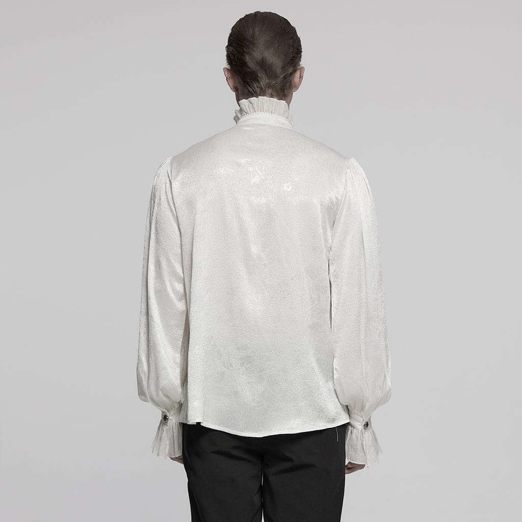 PUNK RAVE Men's Gothic Puff Sleeved Rose Ruffled Shirt White