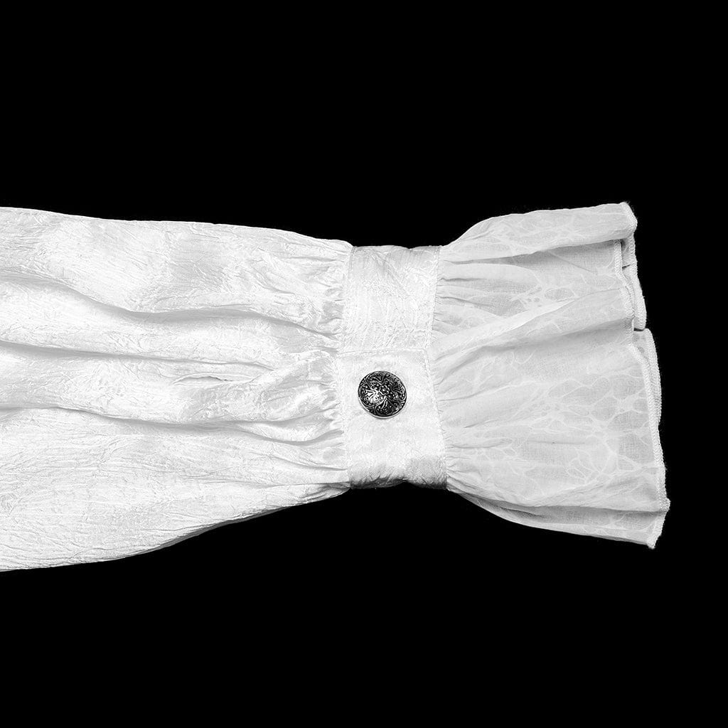 PUNK RAVE Men's Gothic Puff Sleeved Rose Ruffled Shirt White
