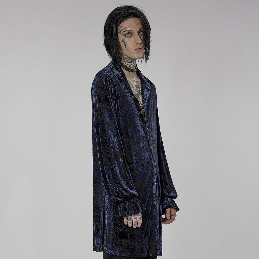 PUNK RAVE Men's Gothic Puff Sleeved Velvet Long Shirt