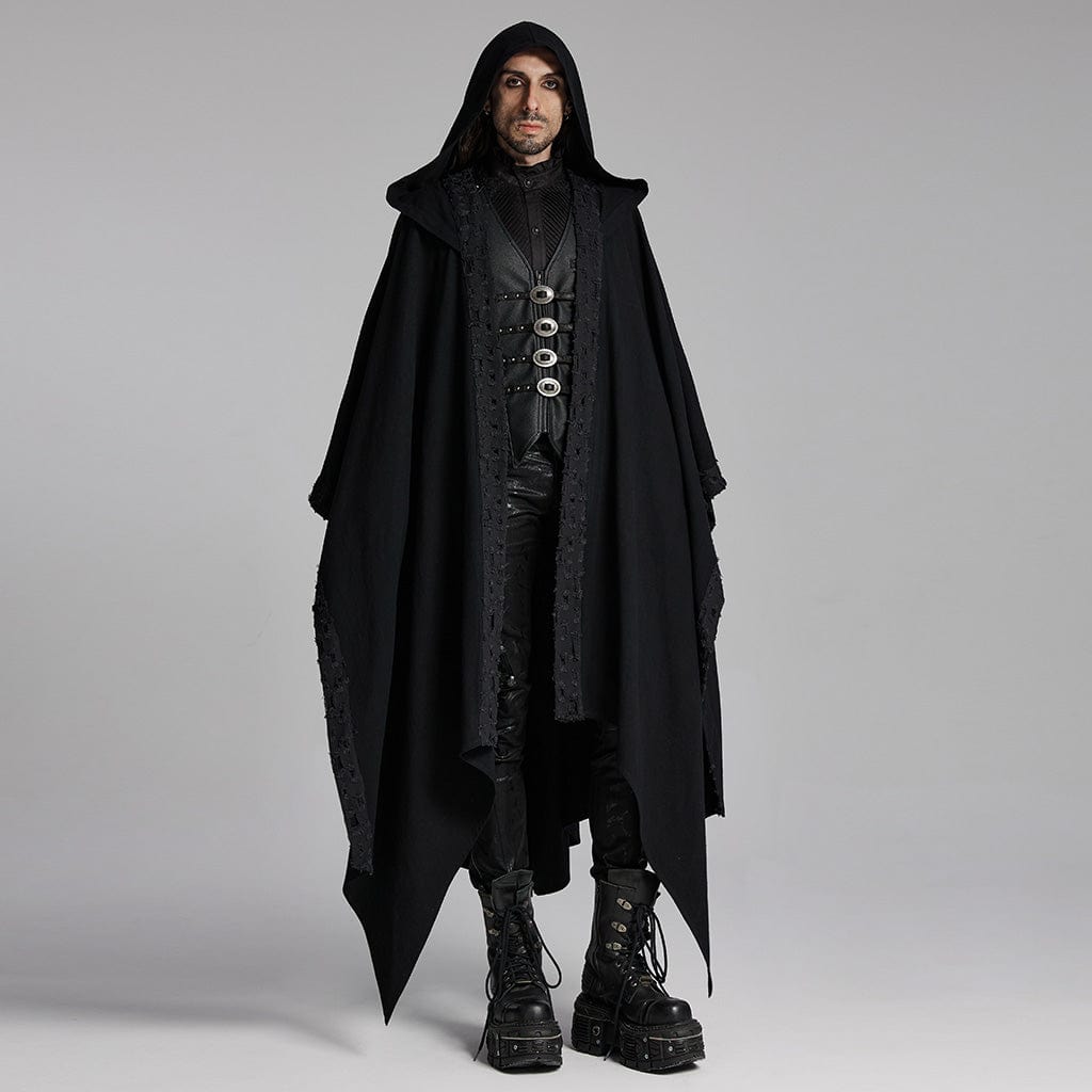 PUNK RAVE Men's Gothic Ripped Coat with Hood