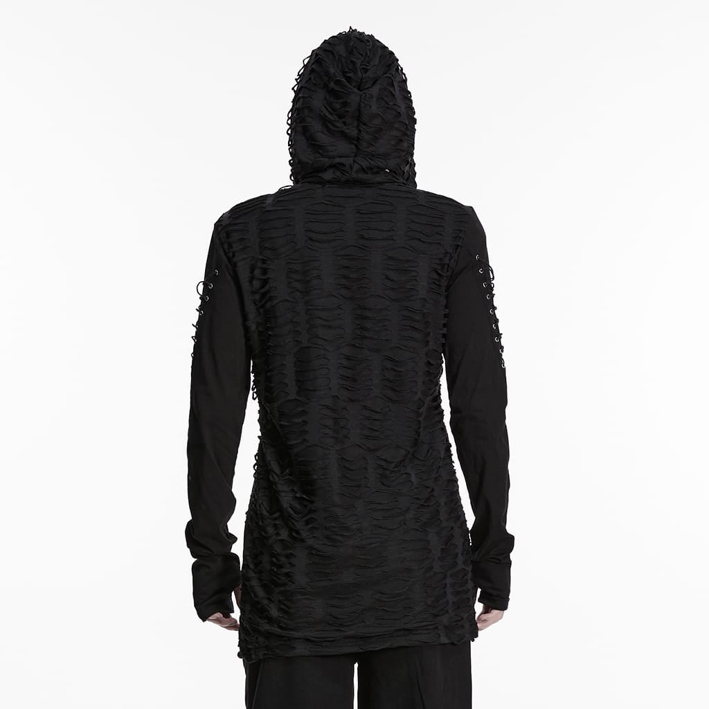 PUNK RAVE Men's Gothic Ripped Hooded Top