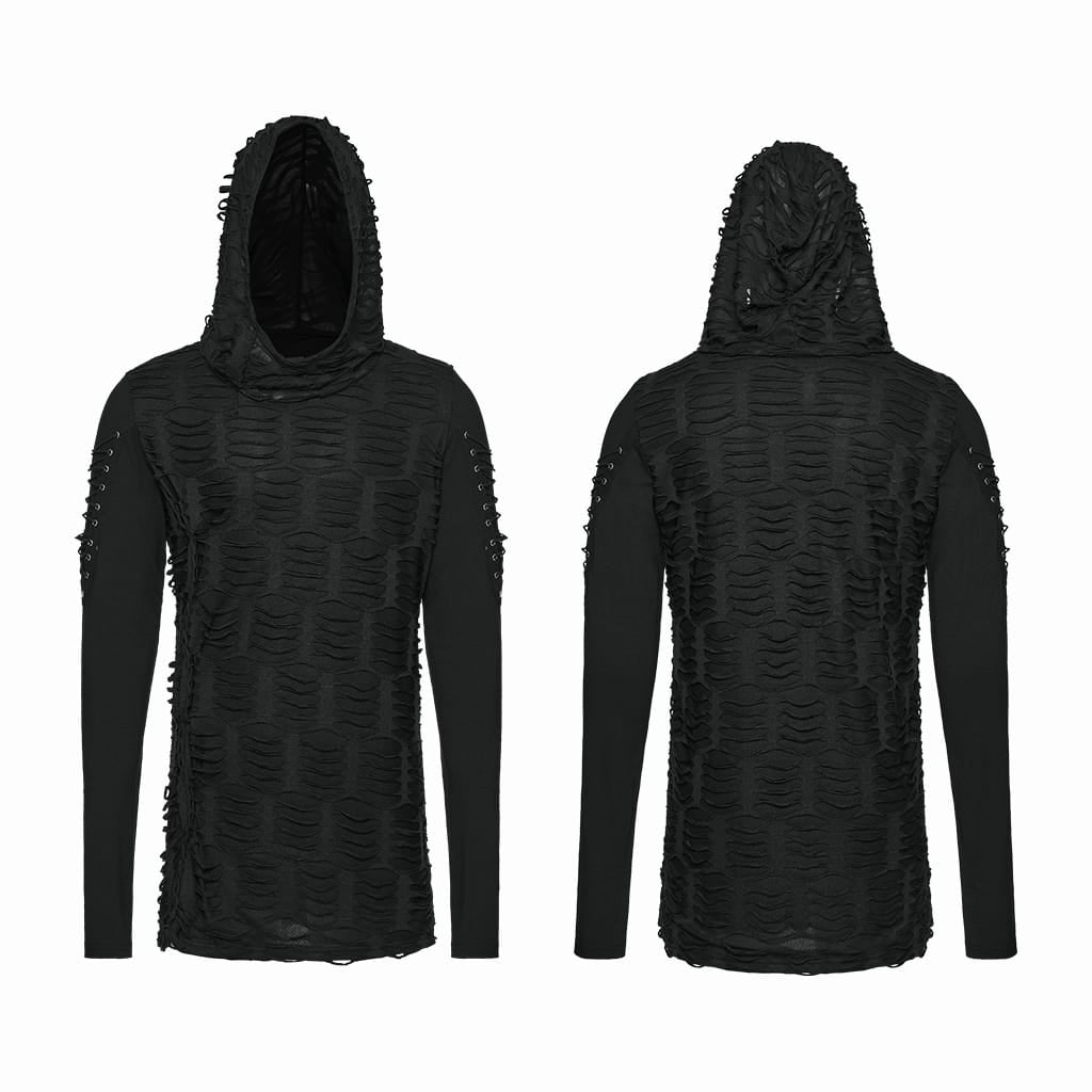 PUNK RAVE Men's Gothic Ripped Hooded Top